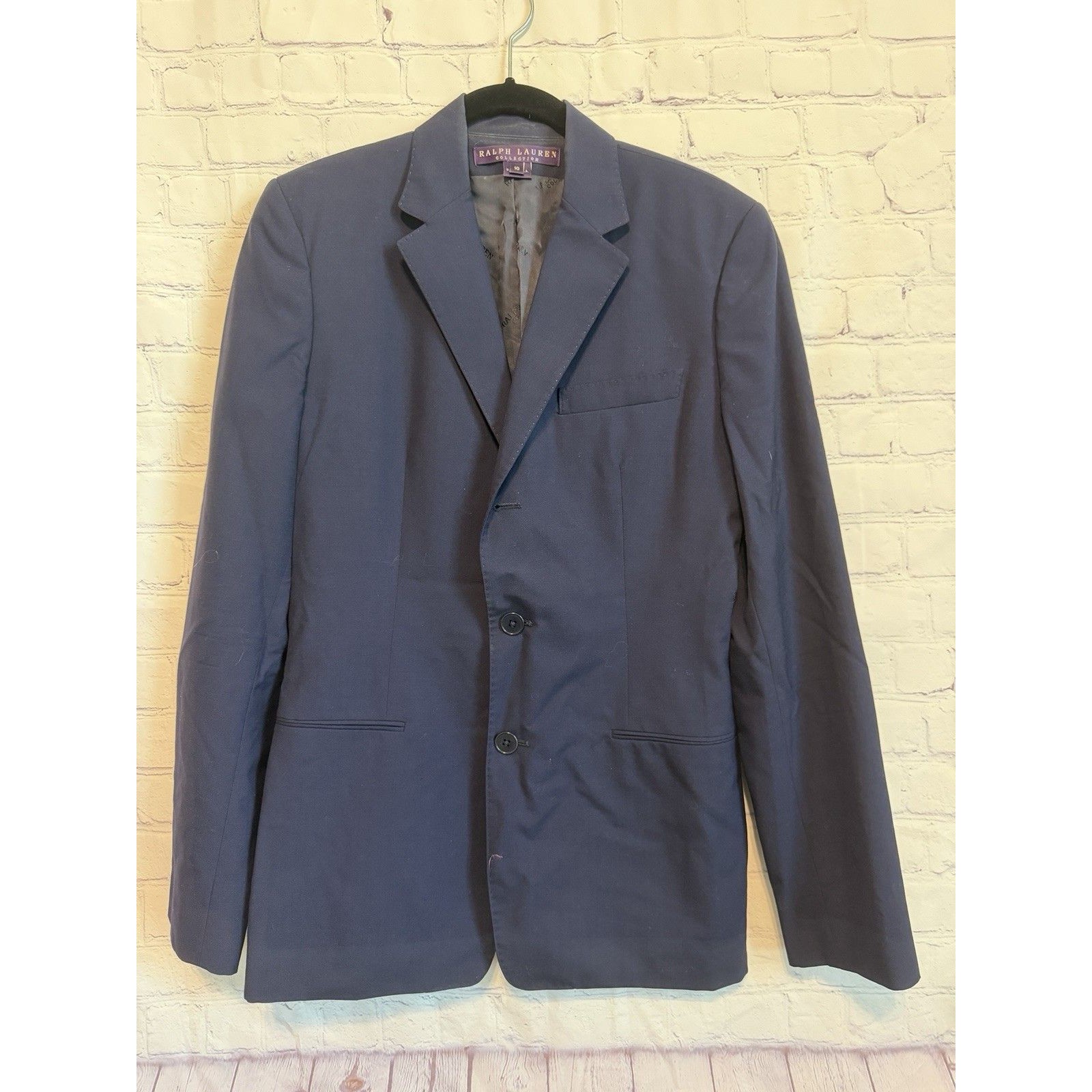 Ralph Lauren Purple Label 100% Wool Blazer Jacket Navy Blue Made In Usa Size 10